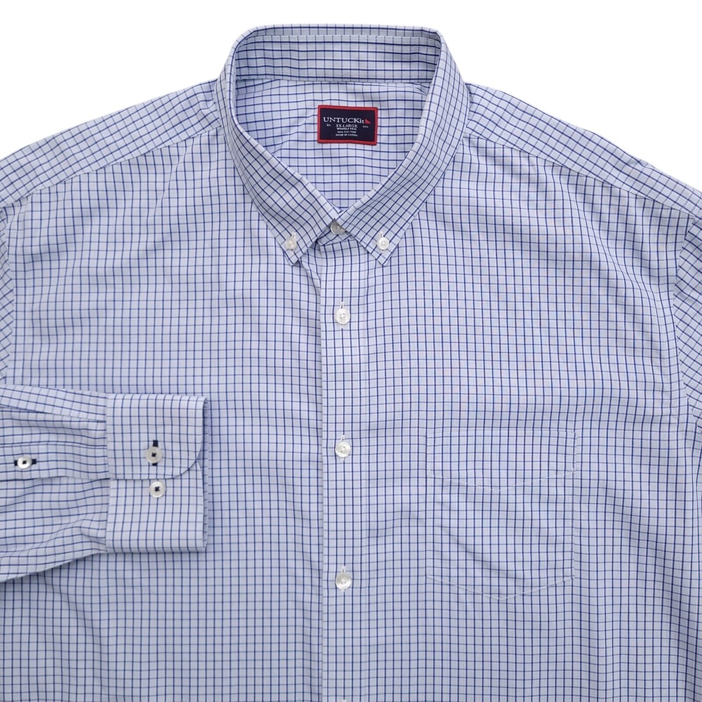 UNTUCKit Shirt Mens 2XL Wrinkle Free Blue Check Tannin‎ Button Down